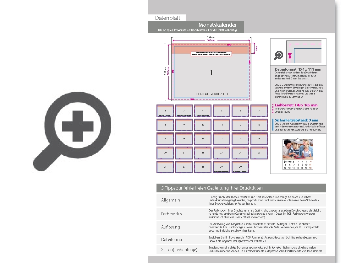 Product Bild monatskalender_15_blatt_(12_monate_+_2_deckbl__tter_+_1_schlussblatt)__beidseitig_bedruckt_4_4_farbig__din_a6_quer_(148_x_105_mm)